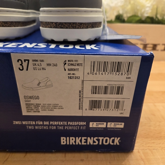 Birkenstock Oswego Leather Slip-On Sneakers Gray Womens Size 37 NIB - Picture 8 of 8
